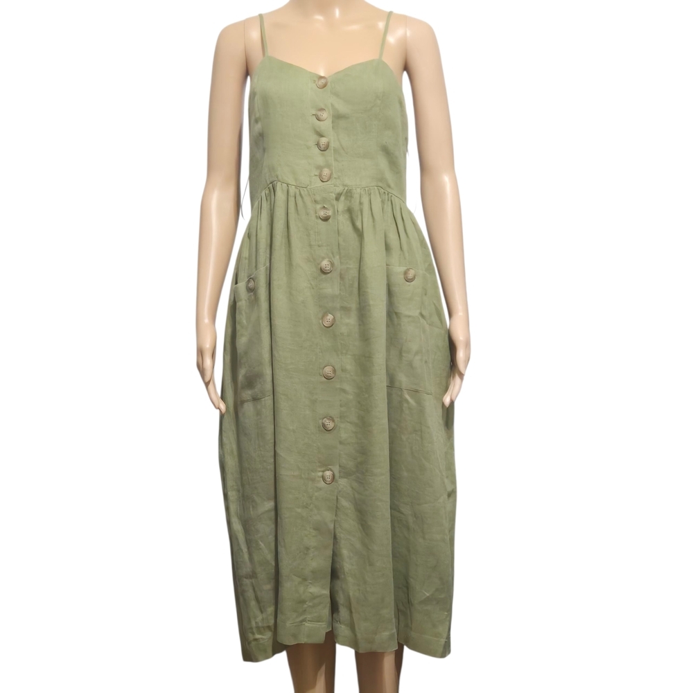 Mango Linen Button Down Midi Dress Size US 6 - Picture 4 of 8